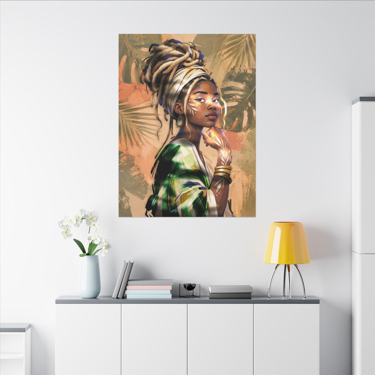 Rooted Grace tropical portrait wall art featuring botanical layers
