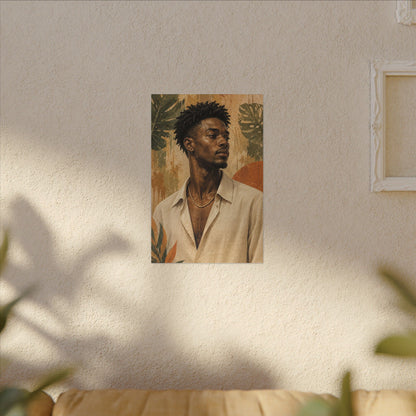 Grounded Presence — Botanical Male Portrait Wall Art