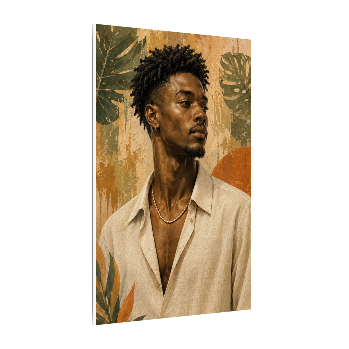 Grounded Presence — Botanical Male Portrait Wall Art
