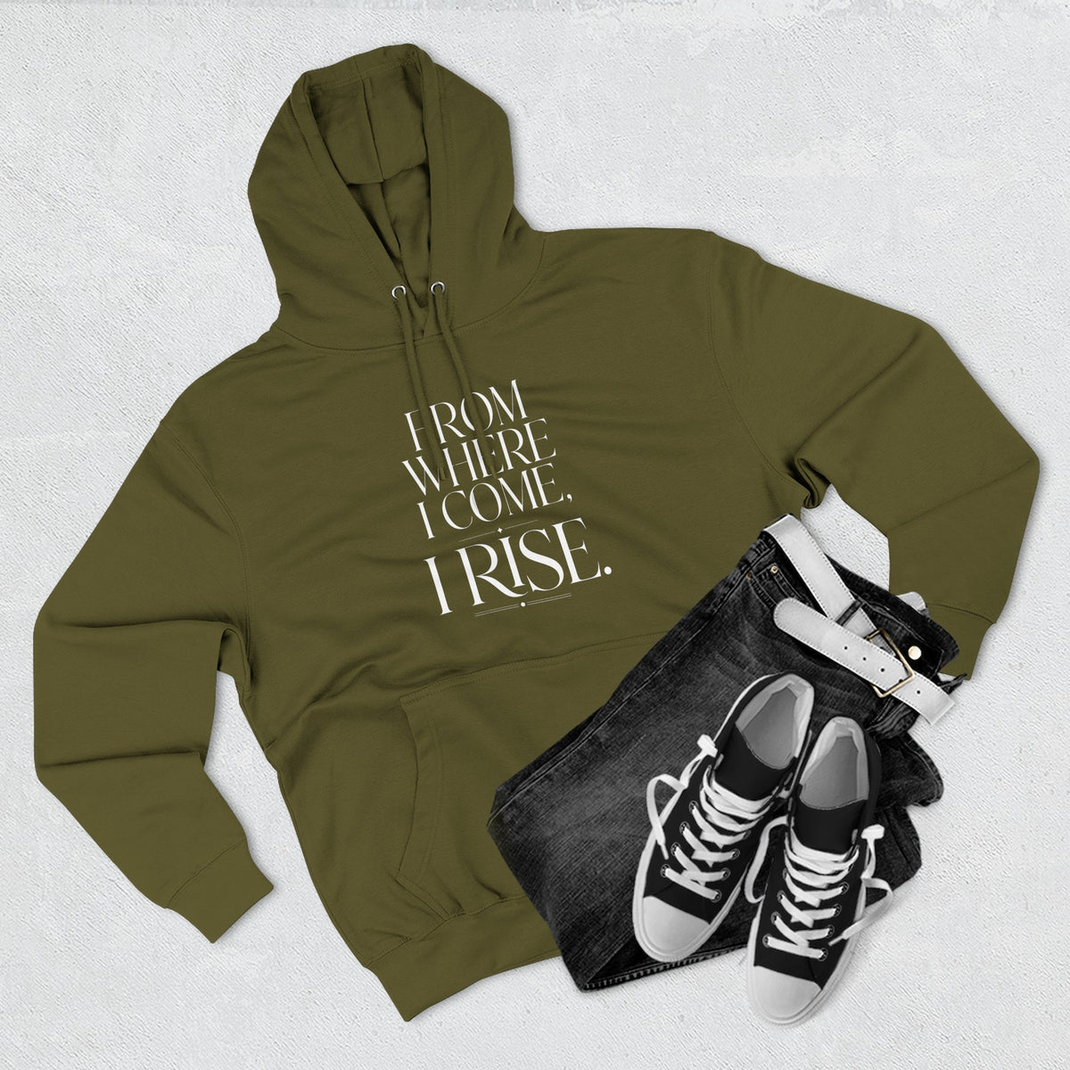 Botanical green graphic shirt with warm-gold typography