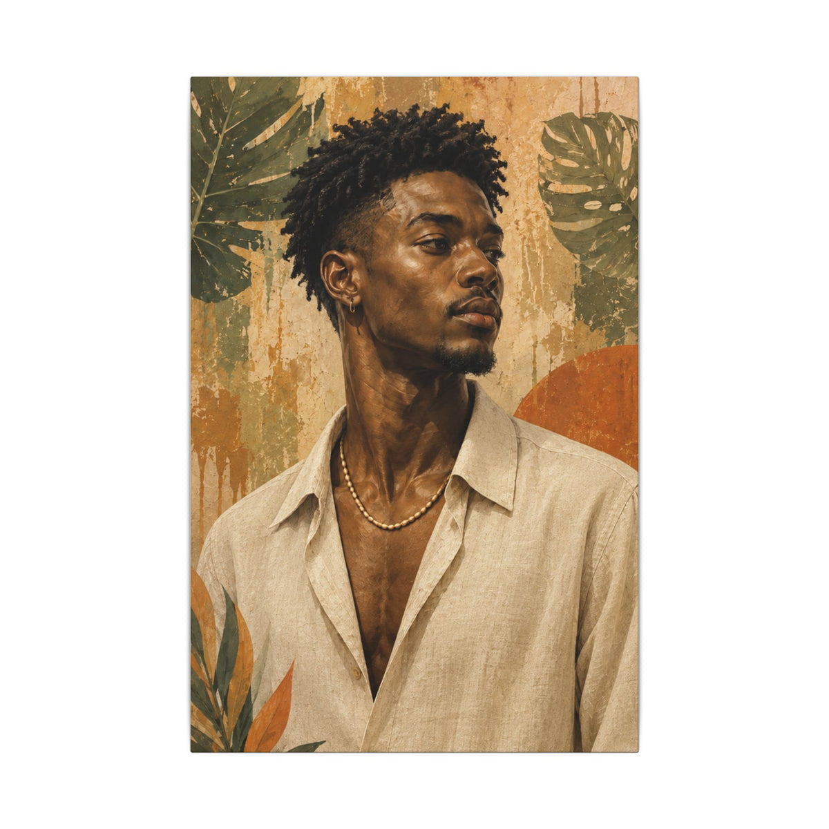 Grounded Presence — Botanical Male Portrait Wall Art