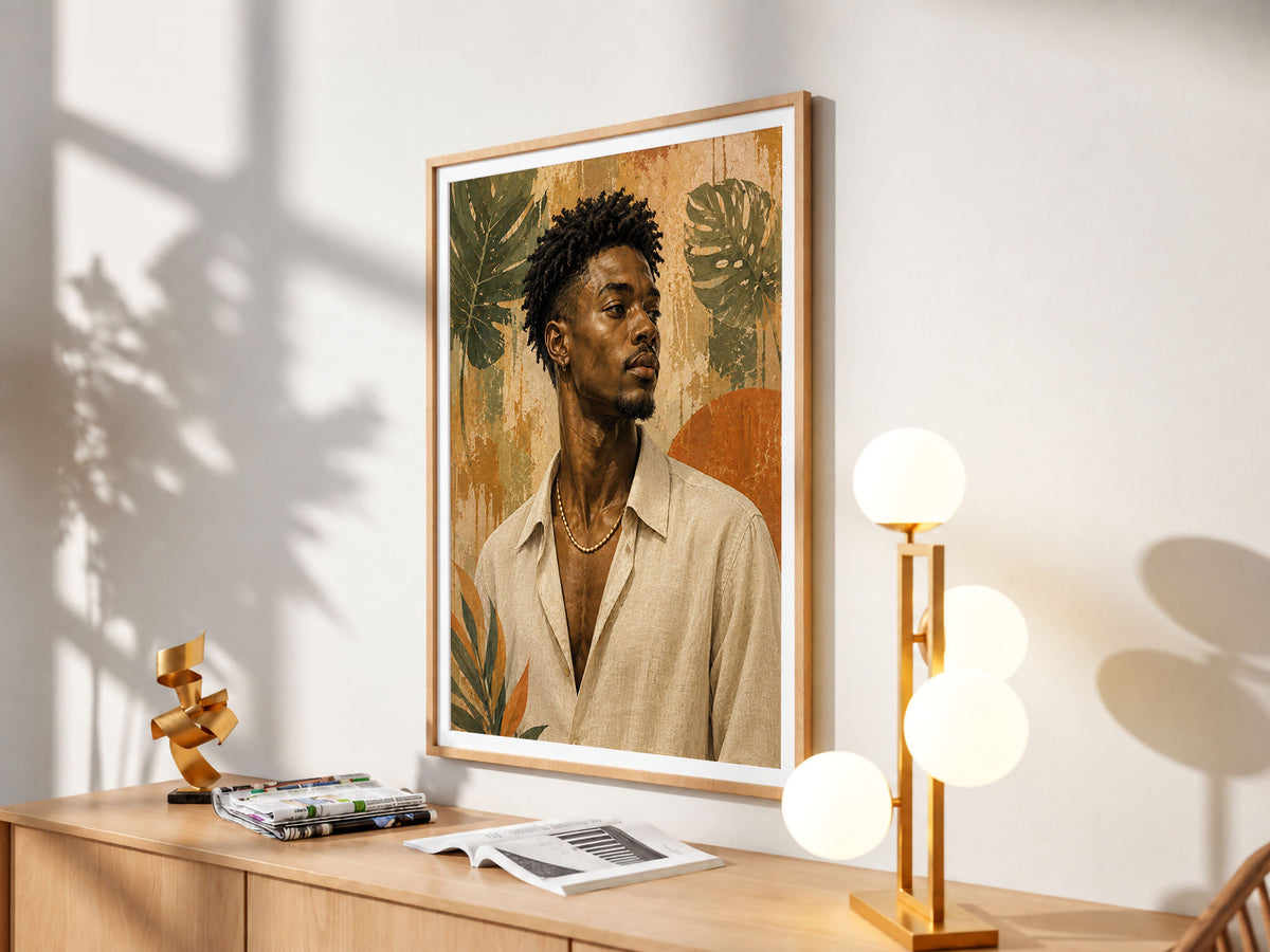 Grounded Presence — Botanical Male Portrait Wall Art