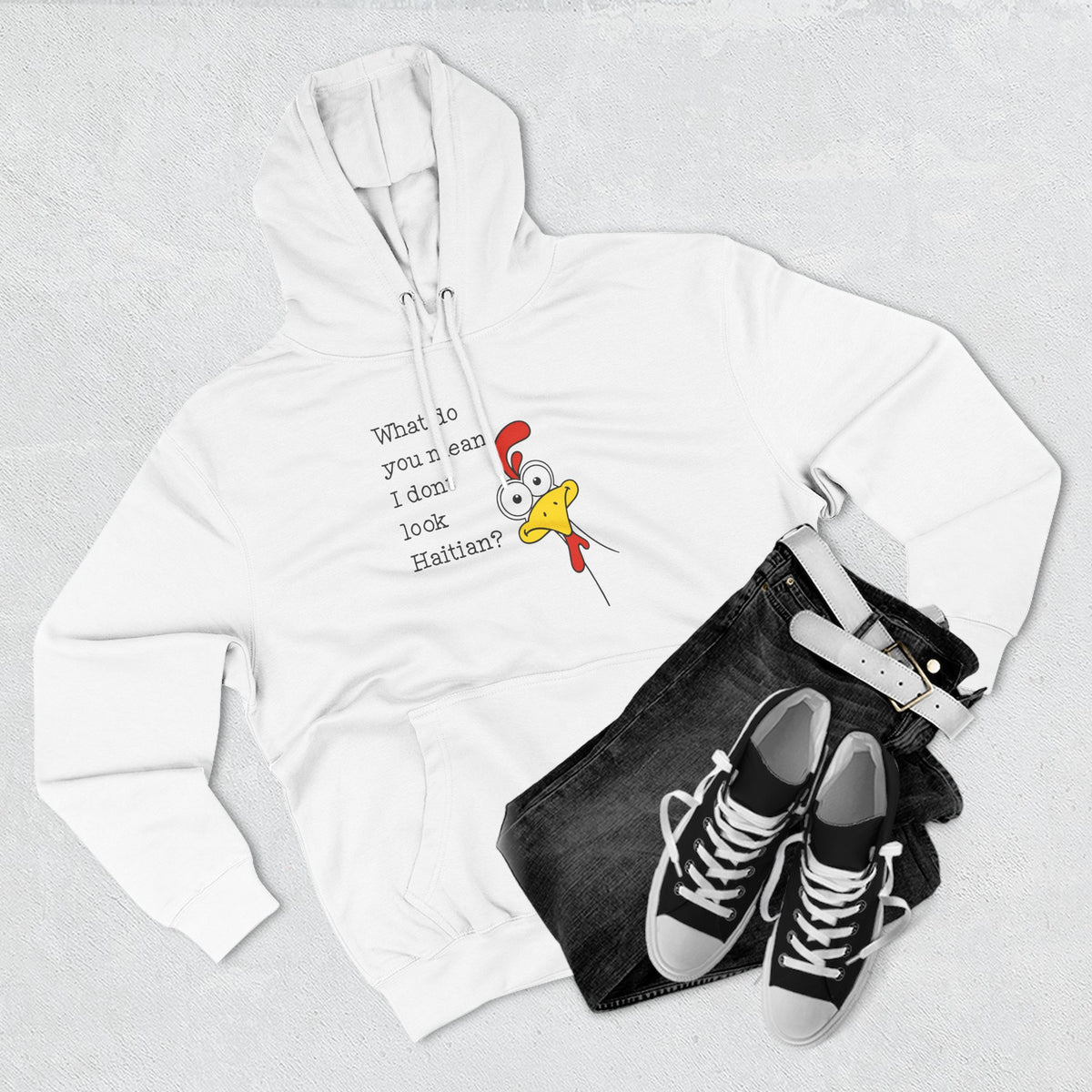 Haitian pride graphic tee featuring playful chicken artwork