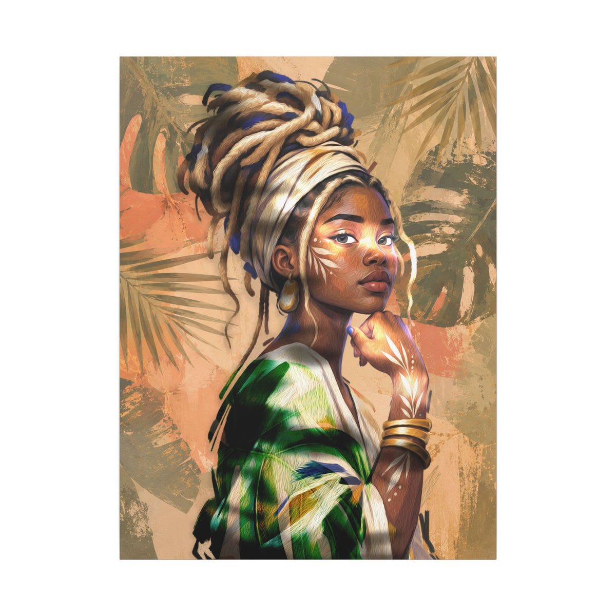 Rooted Grace tropical portrait wall art featuring botanical layers