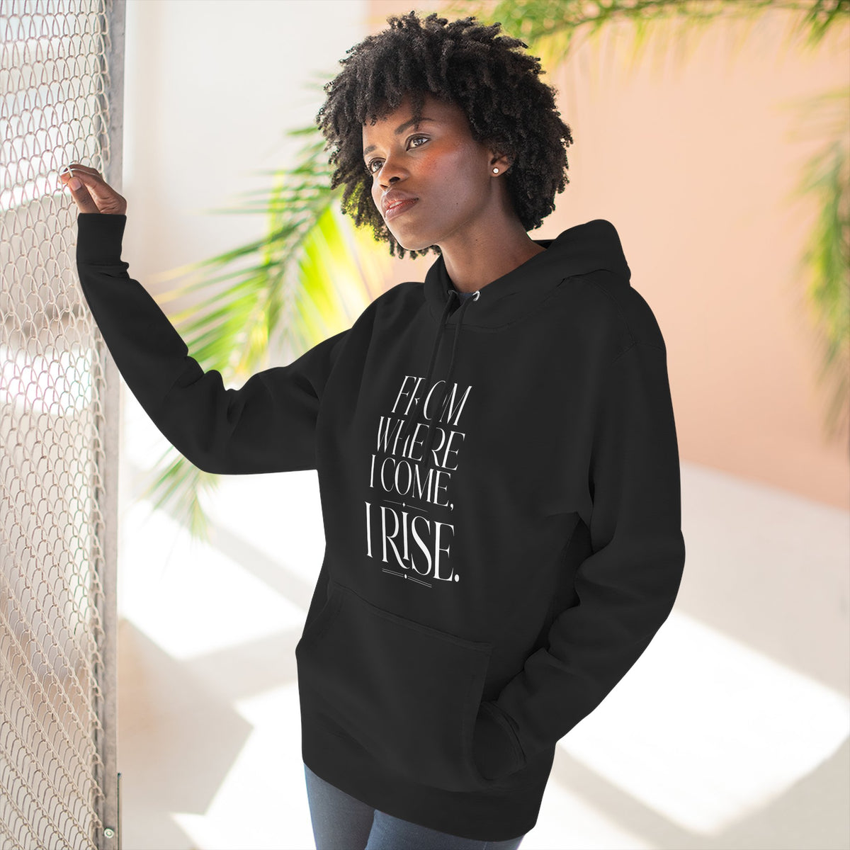 Botanical green graphic shirt with warm-gold typography