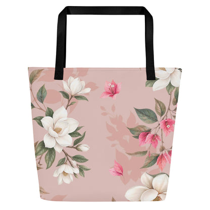 16x20 botanical carryall with cotton webbing handles and pocket
