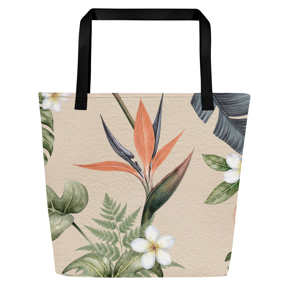 Tropical Cream botanical tote bag with leafy floral artwork
