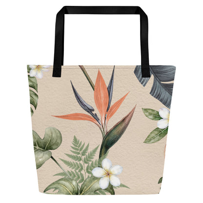 Tropical Cream botanical tote bag with leafy floral artwork
