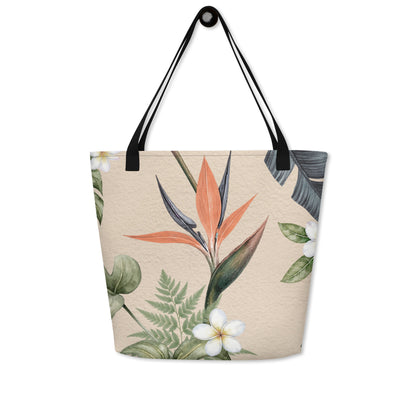 16x20 botanical carryall with cotton webbing handles and pocket
