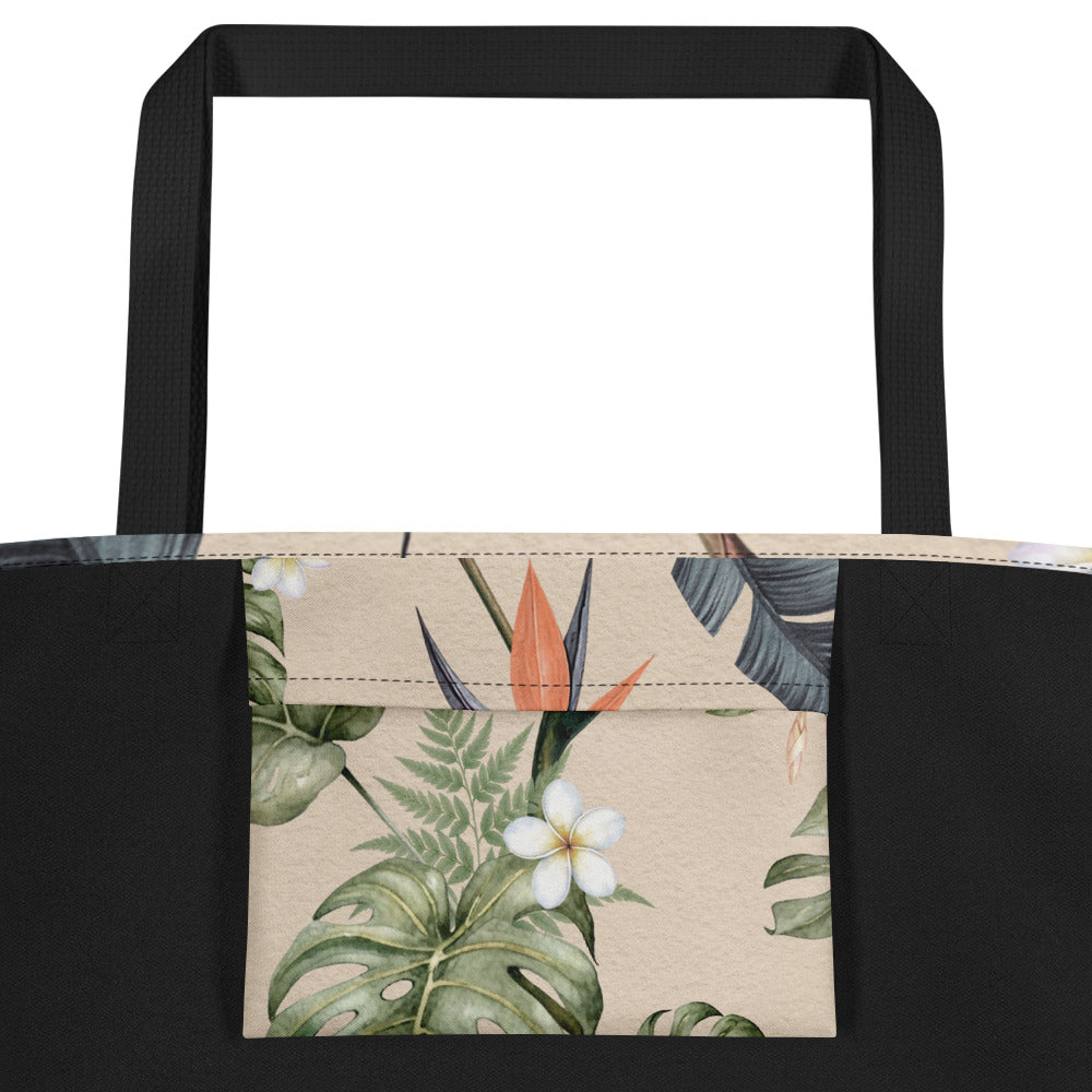 Tropical Cream botanical tote bag with leafy floral artwork
