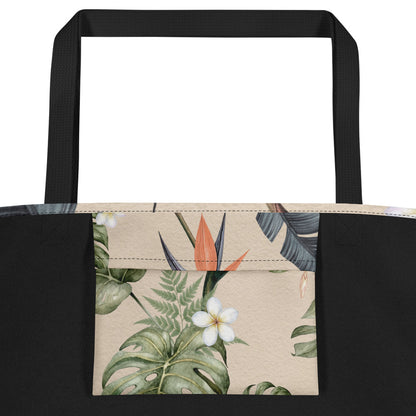 Tropical Cream botanical tote bag with leafy floral artwork
