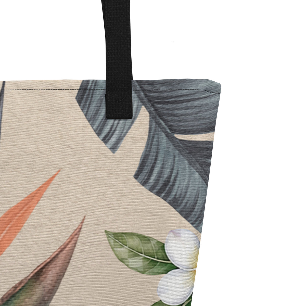 16x20 botanical carryall with cotton webbing handles and pocket
