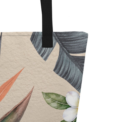 16x20 botanical carryall with cotton webbing handles and pocket
