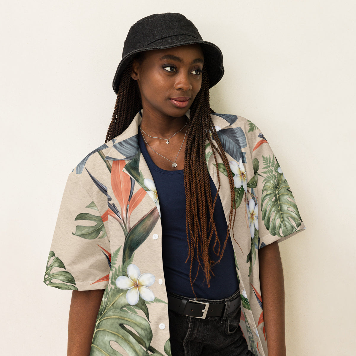 Abstract Earth oversized shirt with olive terracotta and sand tones