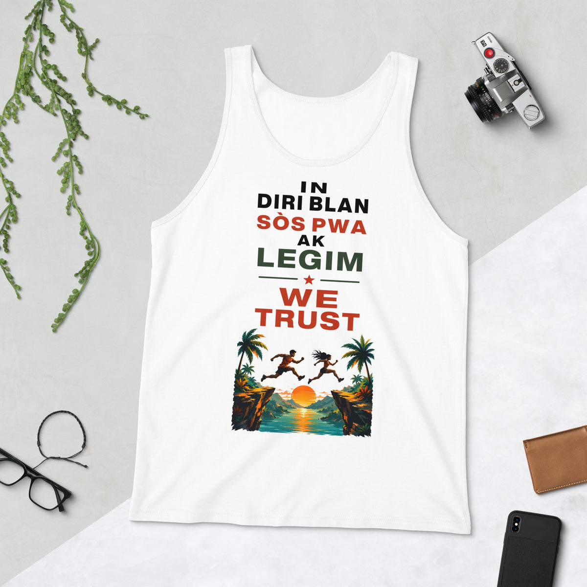 Diri Blan Sòs Pwa Ak Legim We Trust Haitian graphic tee
