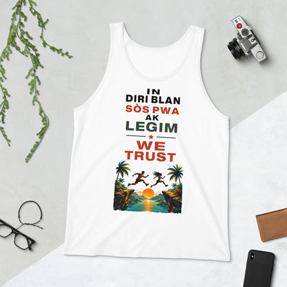 Diri Blan Sòs Pwa Ak Legim We Trust Haitian graphic tee