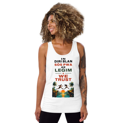 Diri Blan Sòs Pwa Ak Legim We Trust Haitian graphic tee