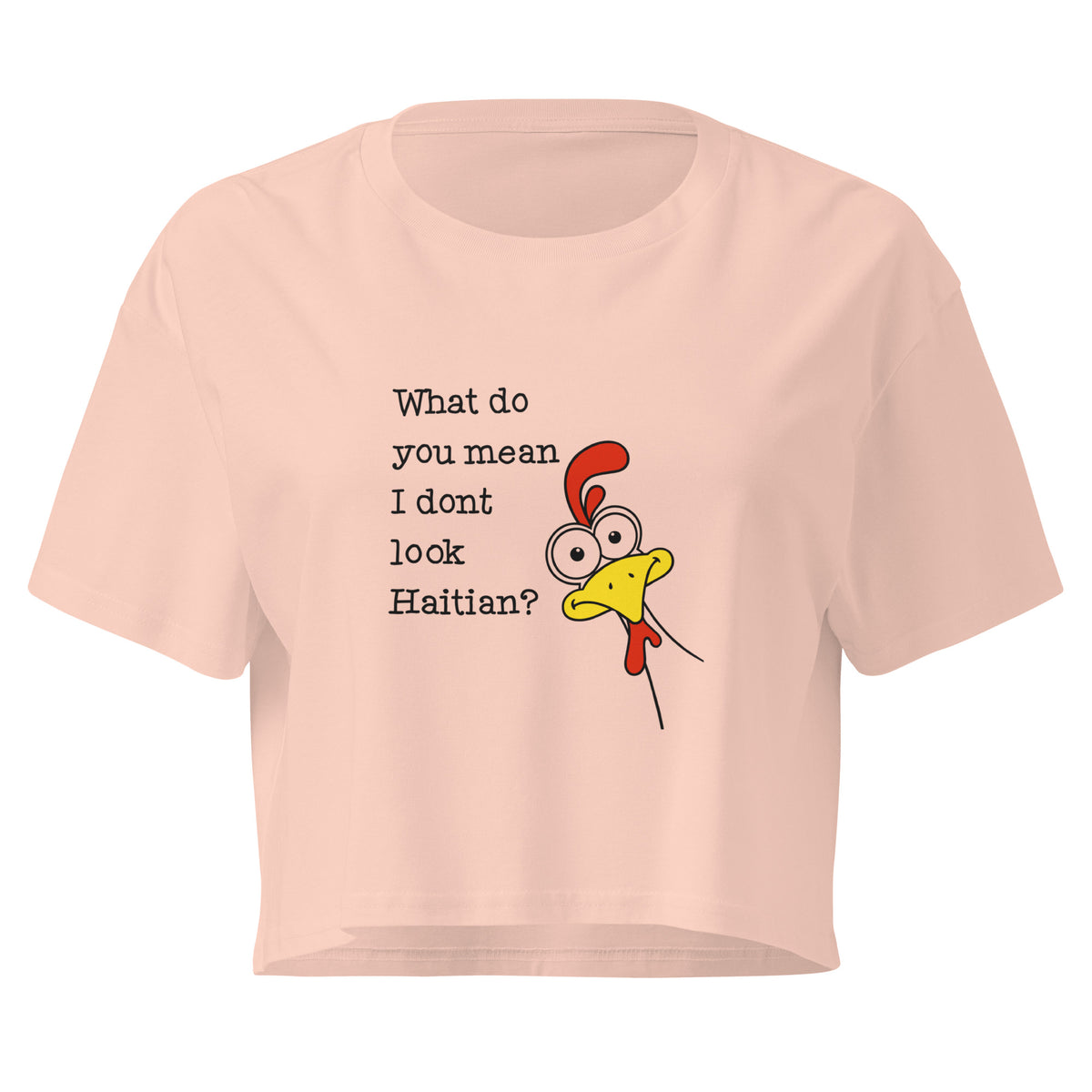 Haitian identity graphic shirt with colorful cartoon chicken