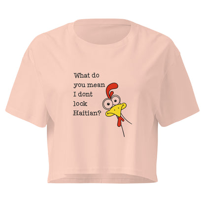 Haitian identity graphic shirt with colorful cartoon chicken